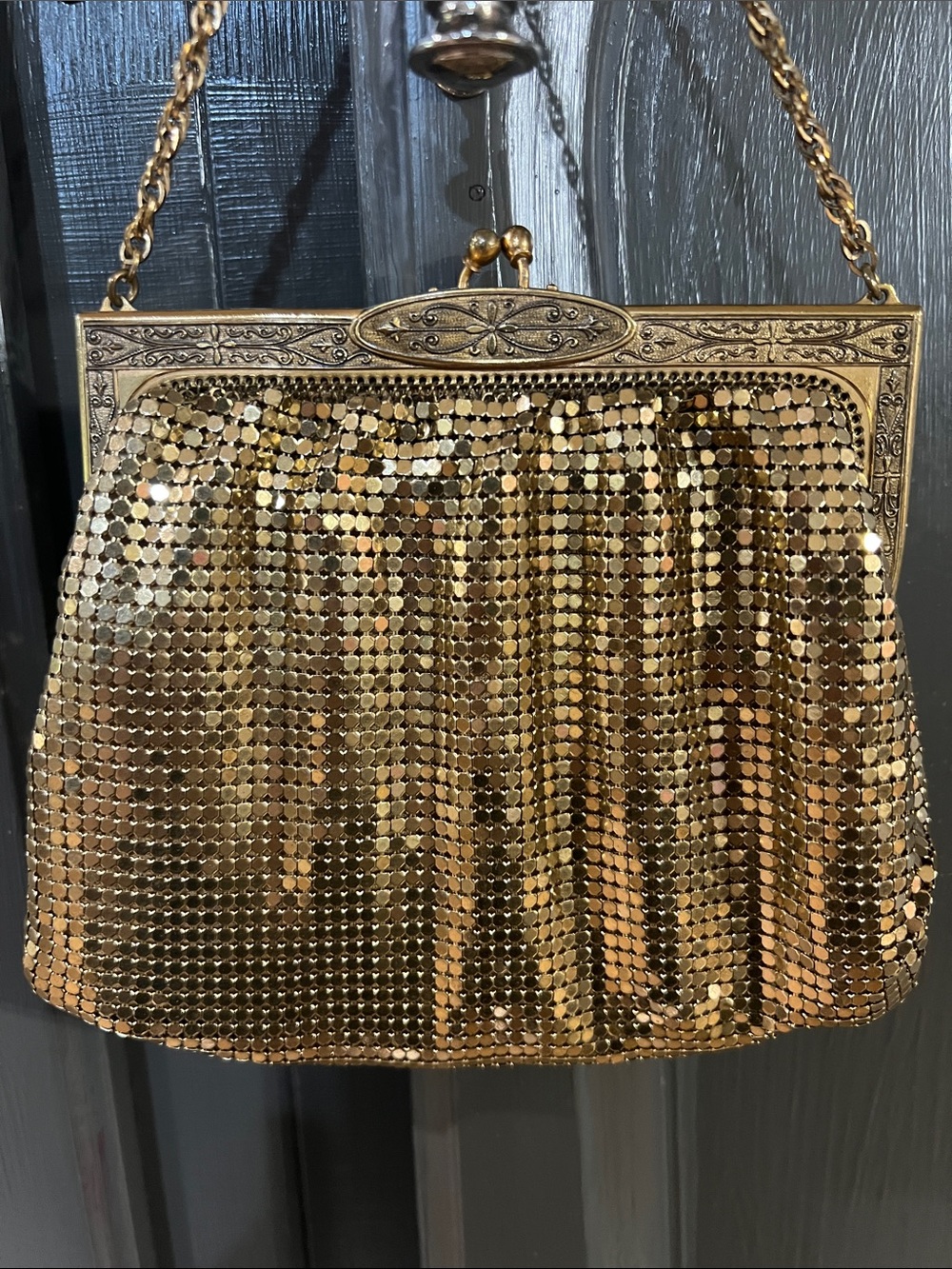 Vintage Whiting and Davis Gold Mesh Sequin Evening Handbag - Picture 3 of 12